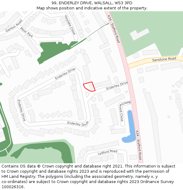 99, ENDERLEY DRIVE, WALSALL, WS3 3PD: Location map and indicative extent of plot