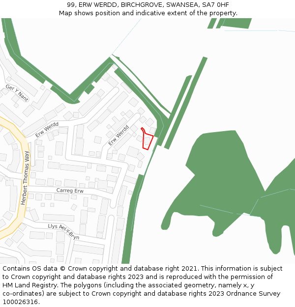 99, ERW WERDD, BIRCHGROVE, SWANSEA, SA7 0HF: Location map and indicative extent of plot