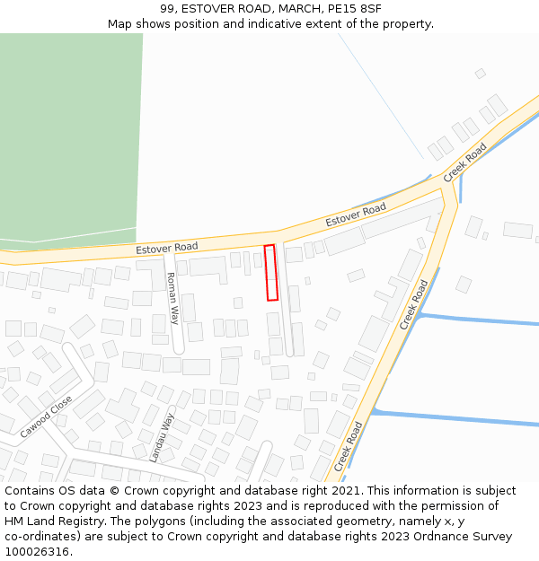 99, ESTOVER ROAD, MARCH, PE15 8SF: Location map and indicative extent of plot