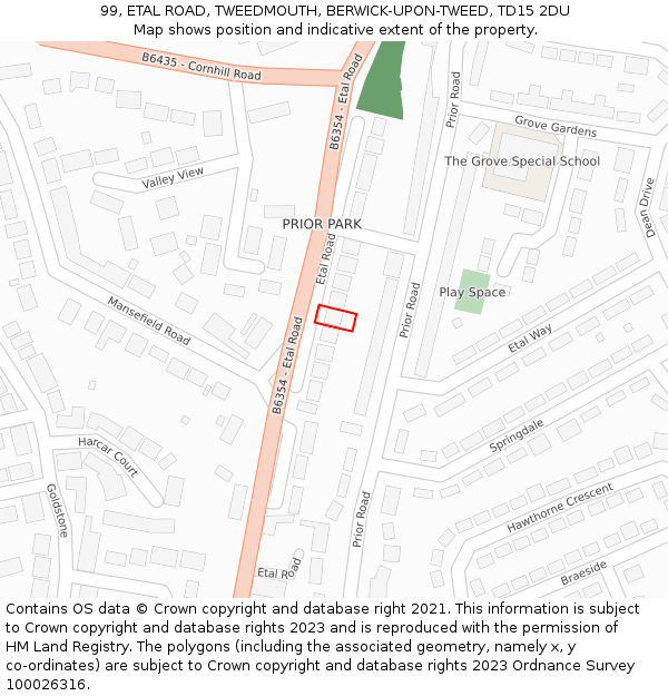 99, ETAL ROAD, TWEEDMOUTH, BERWICK-UPON-TWEED, TD15 2DU: Location map and indicative extent of plot