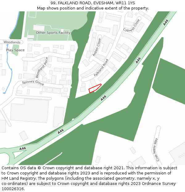 99, FALKLAND ROAD, EVESHAM, WR11 1YS: Location map and indicative extent of plot