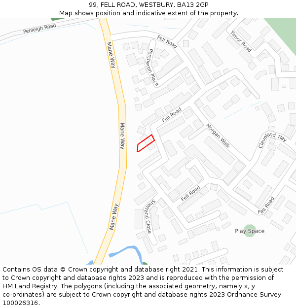 99, FELL ROAD, WESTBURY, BA13 2GP: Location map and indicative extent of plot