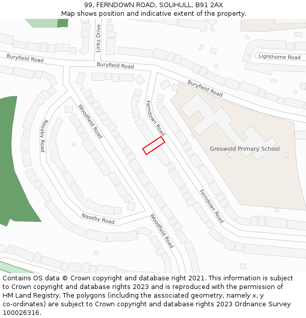 99, FERNDOWN ROAD, SOLIHULL, B91 2AX: Location map and indicative extent of plot