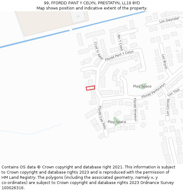 99, FFORDD PANT Y CELYN, PRESTATYN, LL19 8YD: Location map and indicative extent of plot