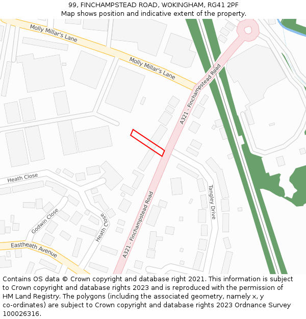 99, FINCHAMPSTEAD ROAD, WOKINGHAM, RG41 2PF: Location map and indicative extent of plot