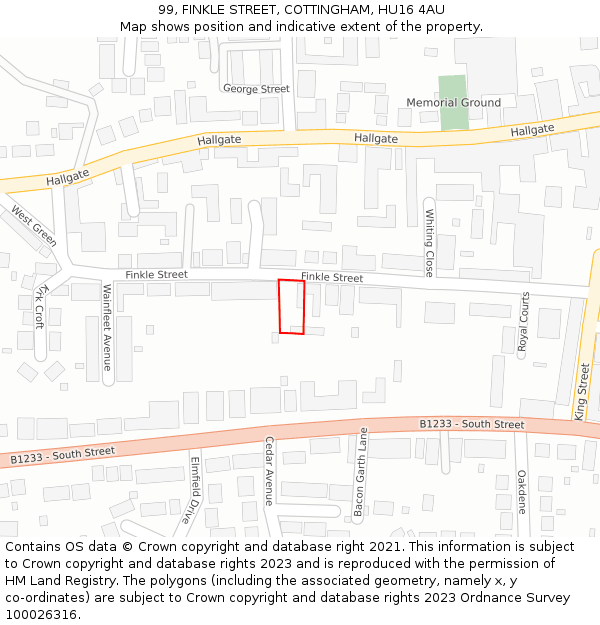 99, FINKLE STREET, COTTINGHAM, HU16 4AU: Location map and indicative extent of plot