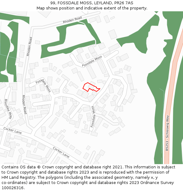 99, FOSSDALE MOSS, LEYLAND, PR26 7AS: Location map and indicative extent of plot