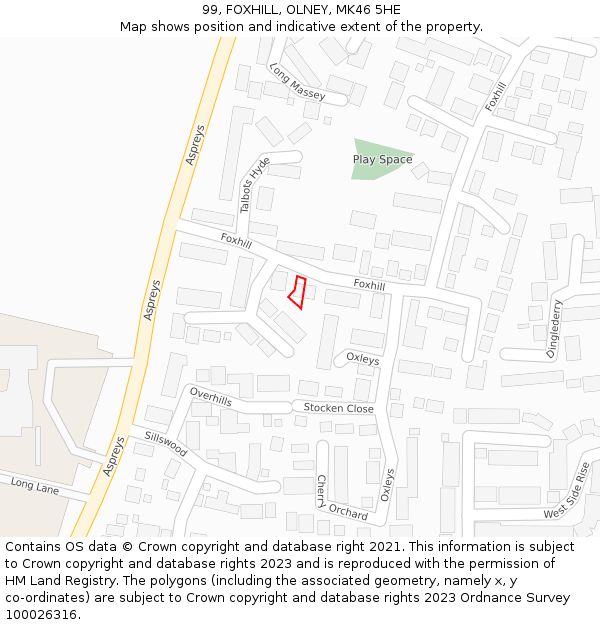 99, FOXHILL, OLNEY, MK46 5HE: Location map and indicative extent of plot