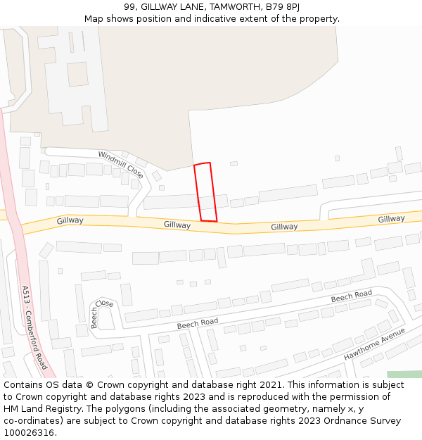 99, GILLWAY LANE, TAMWORTH, B79 8PJ: Location map and indicative extent of plot