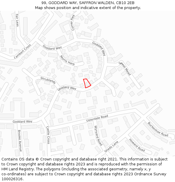 99, GODDARD WAY, SAFFRON WALDEN, CB10 2EB: Location map and indicative extent of plot