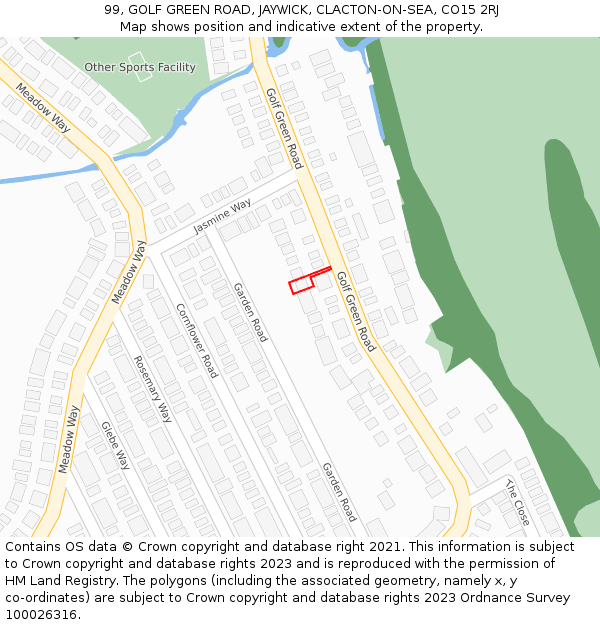 99, GOLF GREEN ROAD, JAYWICK, CLACTON-ON-SEA, CO15 2RJ: Location map and indicative extent of plot