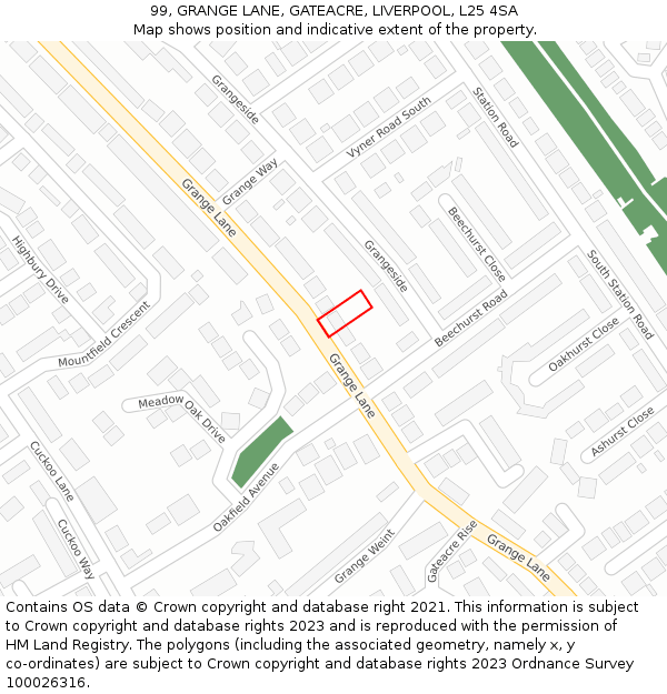 99, GRANGE LANE, GATEACRE, LIVERPOOL, L25 4SA: Location map and indicative extent of plot