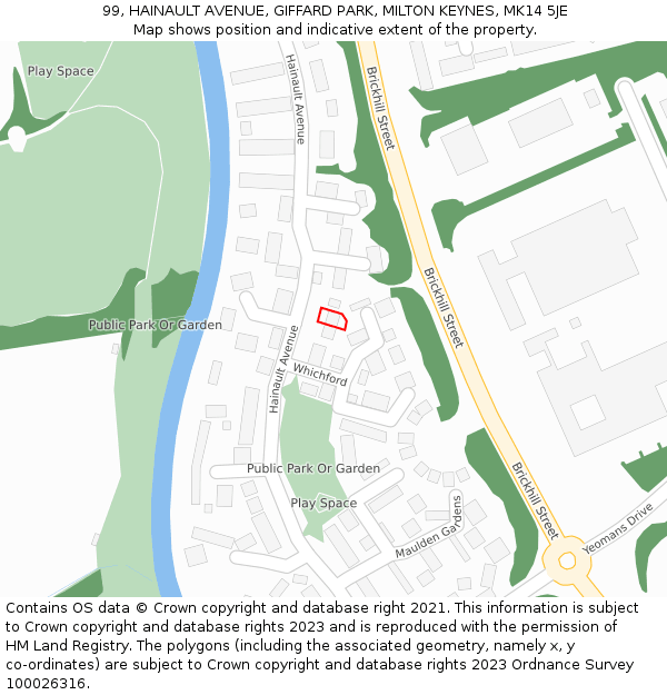 99, HAINAULT AVENUE, GIFFARD PARK, MILTON KEYNES, MK14 5JE: Location map and indicative extent of plot