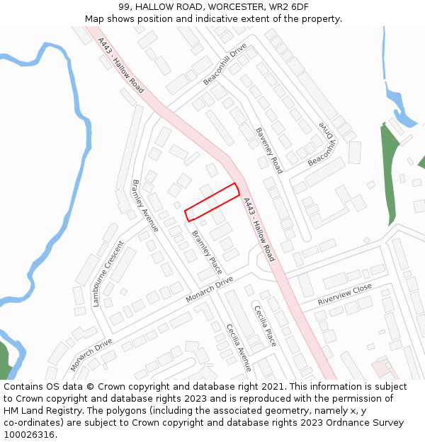 99, HALLOW ROAD, WORCESTER, WR2 6DF: Location map and indicative extent of plot