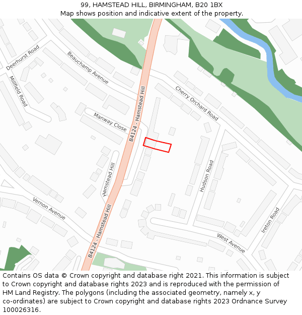 99, HAMSTEAD HILL, BIRMINGHAM, B20 1BX: Location map and indicative extent of plot