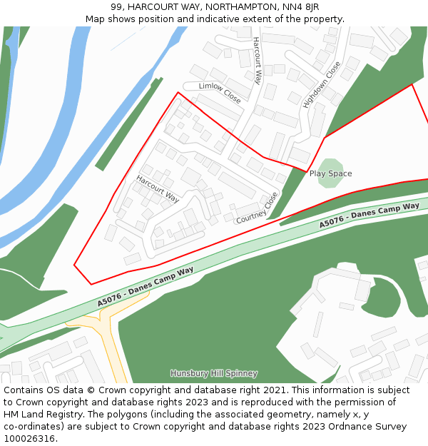 99, HARCOURT WAY, NORTHAMPTON, NN4 8JR: Location map and indicative extent of plot