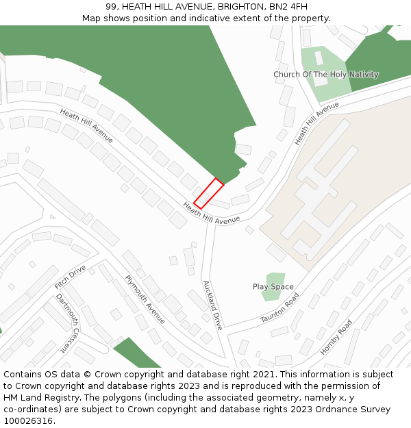 99, HEATH HILL AVENUE, BRIGHTON, BN2 4FH: Location map and indicative extent of plot