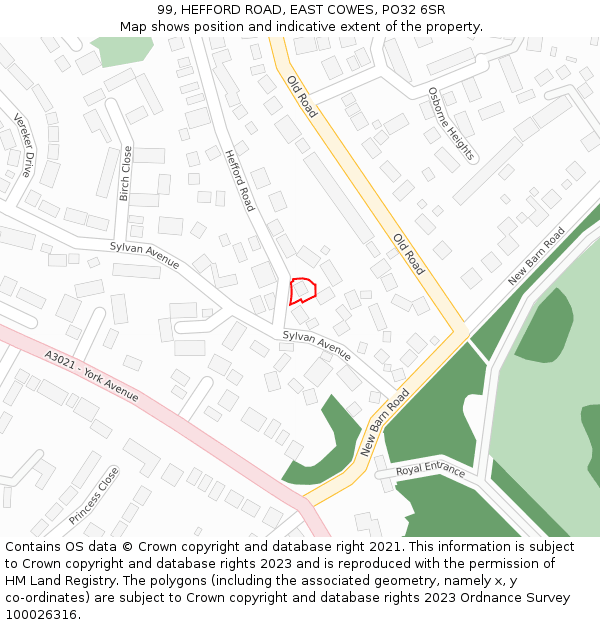 99, HEFFORD ROAD, EAST COWES, PO32 6SR: Location map and indicative extent of plot