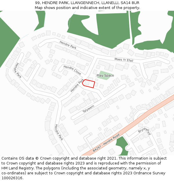 99, HENDRE PARK, LLANGENNECH, LLANELLI, SA14 8UR: Location map and indicative extent of plot