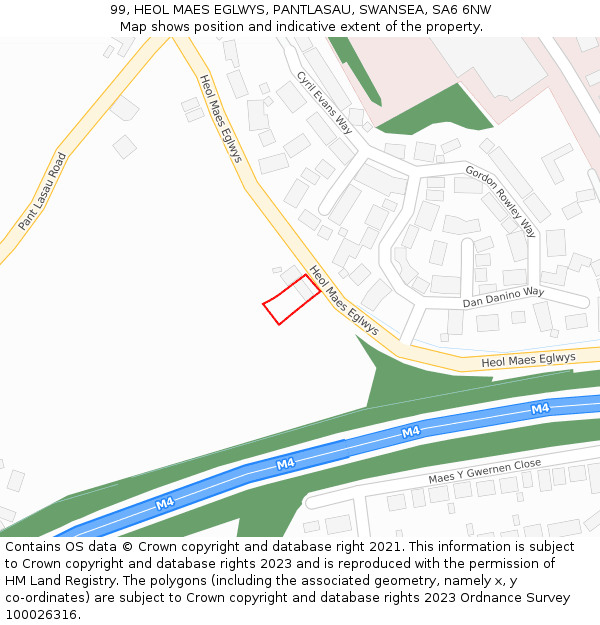 99, HEOL MAES EGLWYS, PANTLASAU, SWANSEA, SA6 6NW: Location map and indicative extent of plot