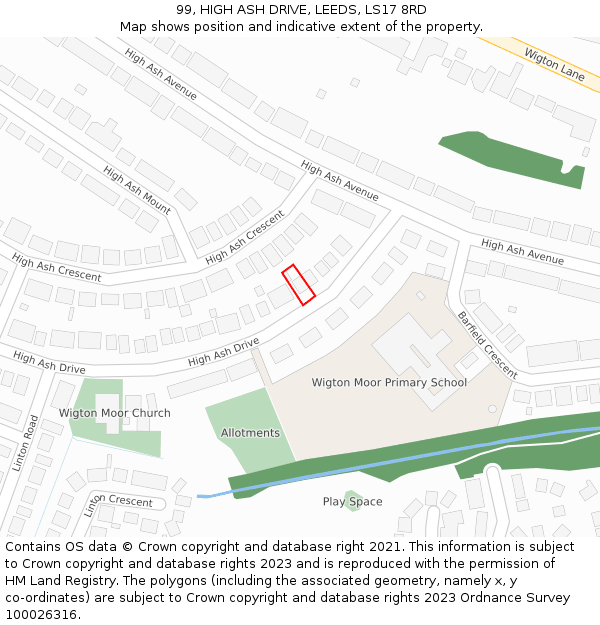 99, HIGH ASH DRIVE, LEEDS, LS17 8RD: Location map and indicative extent of plot