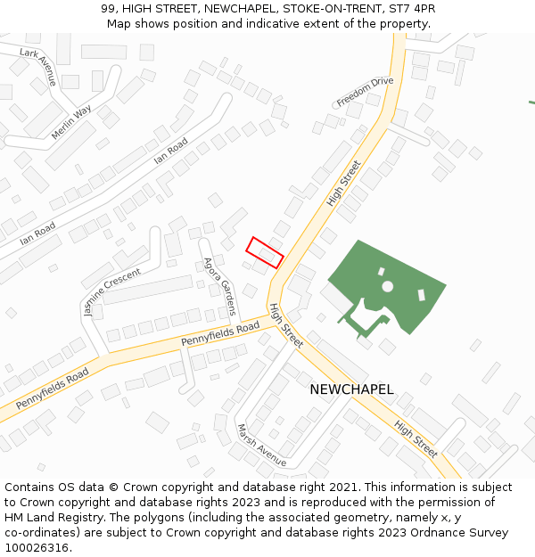 99, HIGH STREET, NEWCHAPEL, STOKE-ON-TRENT, ST7 4PR: Location map and indicative extent of plot