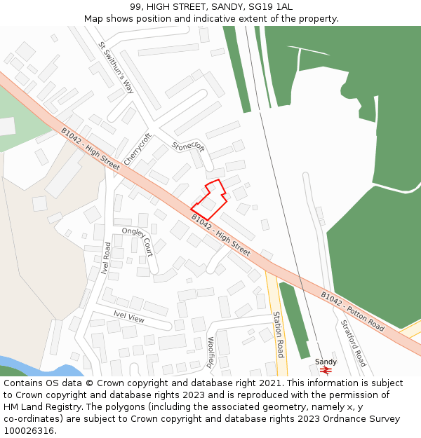 99, HIGH STREET, SANDY, SG19 1AL: Location map and indicative extent of plot