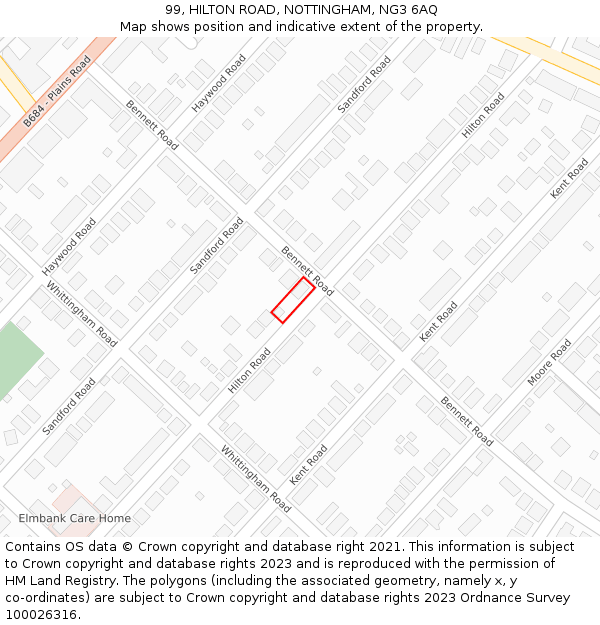 99, HILTON ROAD, NOTTINGHAM, NG3 6AQ: Location map and indicative extent of plot