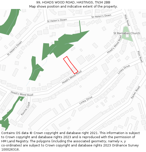 99, HOADS WOOD ROAD, HASTINGS, TN34 2BB: Location map and indicative extent of plot