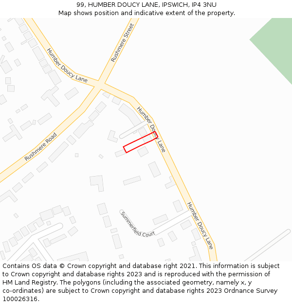 99, HUMBER DOUCY LANE, IPSWICH, IP4 3NU: Location map and indicative extent of plot