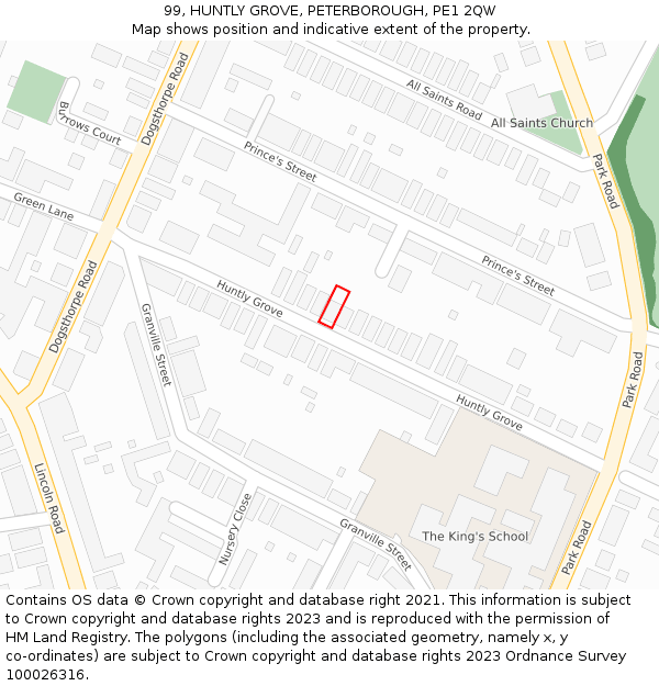 99, HUNTLY GROVE, PETERBOROUGH, PE1 2QW: Location map and indicative extent of plot