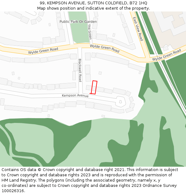 99, KEMPSON AVENUE, SUTTON COLDFIELD, B72 1HQ: Location map and indicative extent of plot