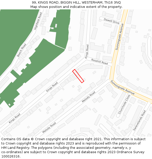 99, KINGS ROAD, BIGGIN HILL, WESTERHAM, TN16 3NQ: Location map and indicative extent of plot