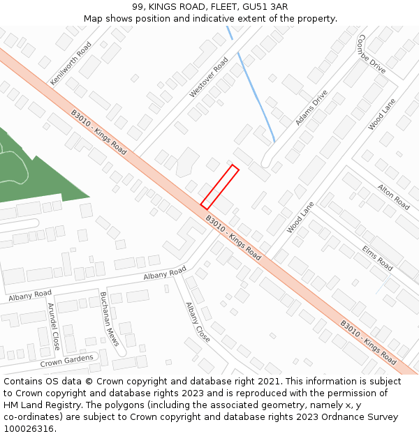 99, KINGS ROAD, FLEET, GU51 3AR: Location map and indicative extent of plot