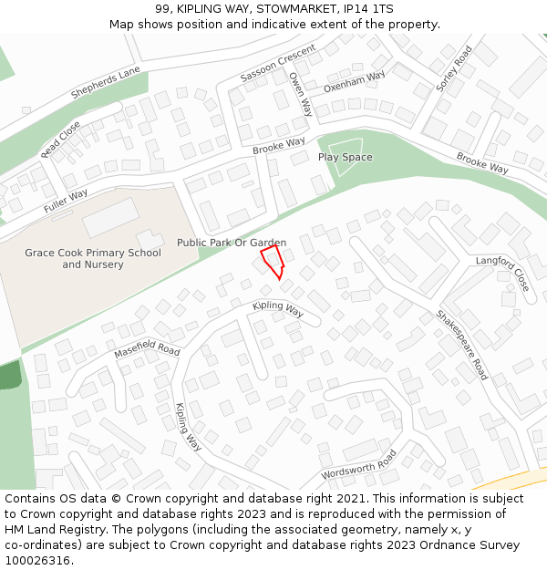 99, KIPLING WAY, STOWMARKET, IP14 1TS: Location map and indicative extent of plot