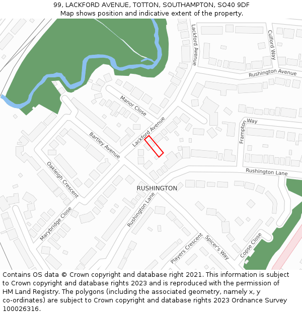 99, LACKFORD AVENUE, TOTTON, SOUTHAMPTON, SO40 9DF: Location map and indicative extent of plot