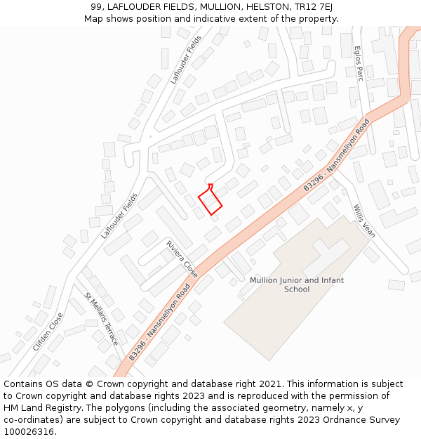 99, LAFLOUDER FIELDS, MULLION, HELSTON, TR12 7EJ: Location map and indicative extent of plot