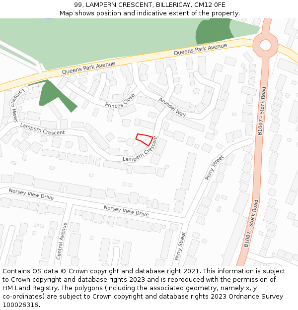 99, LAMPERN CRESCENT, BILLERICAY, CM12 0FE: Location map and indicative extent of plot