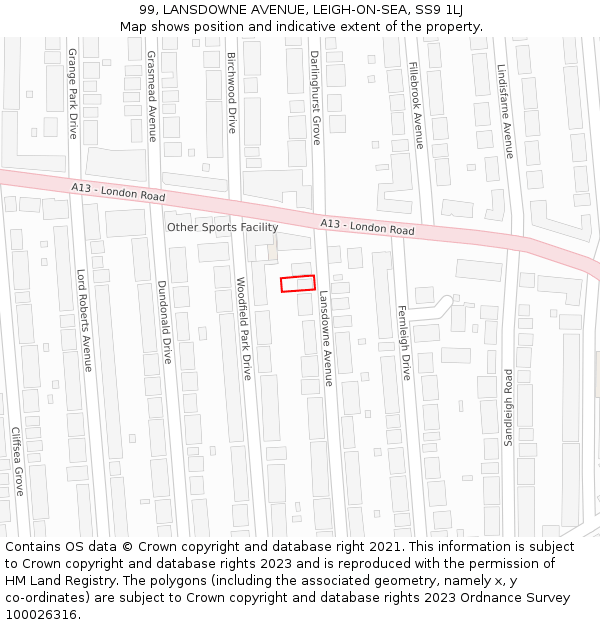 99, LANSDOWNE AVENUE, LEIGH-ON-SEA, SS9 1LJ: Location map and indicative extent of plot