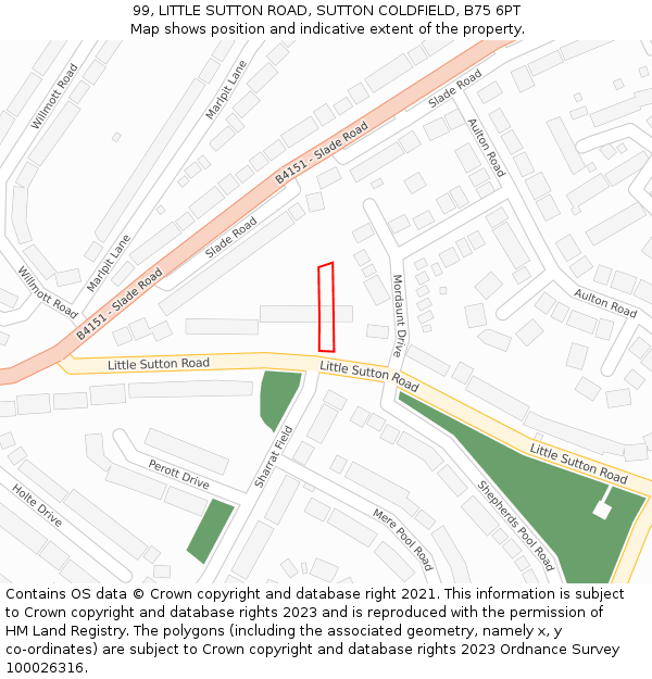 99, LITTLE SUTTON ROAD, SUTTON COLDFIELD, B75 6PT: Location map and indicative extent of plot