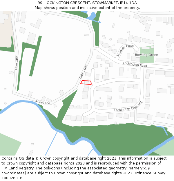 99, LOCKINGTON CRESCENT, STOWMARKET, IP14 1DA: Location map and indicative extent of plot