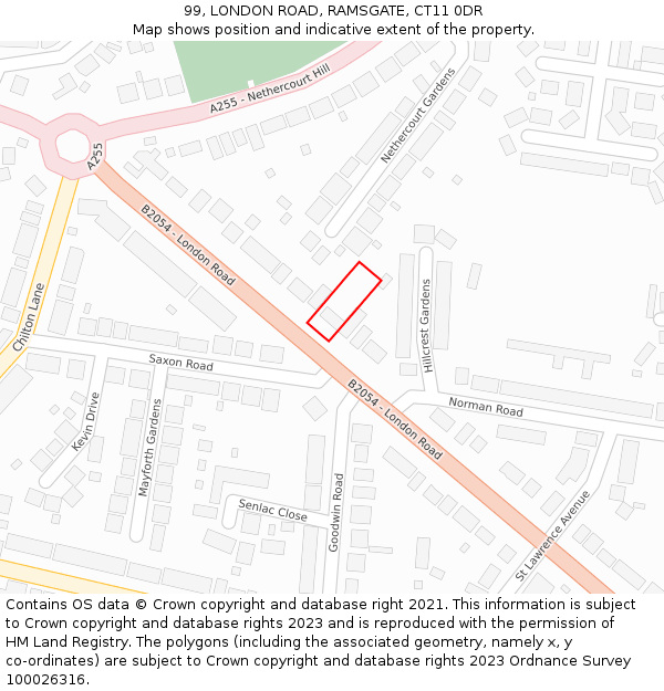 99, LONDON ROAD, RAMSGATE, CT11 0DR: Location map and indicative extent of plot