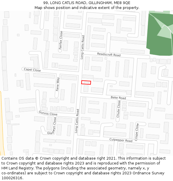 99, LONG CATLIS ROAD, GILLINGHAM, ME8 9QE: Location map and indicative extent of plot