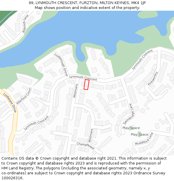 99, LYNMOUTH CRESCENT, FURZTON, MILTON KEYNES, MK4 1JP: Location map and indicative extent of plot