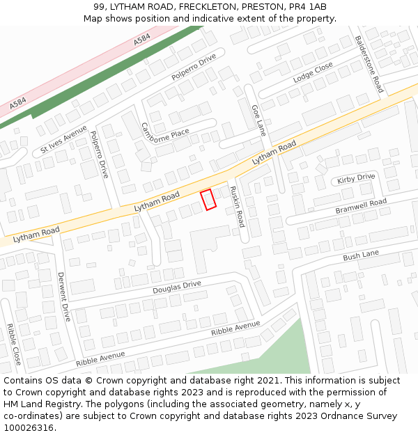 99, LYTHAM ROAD, FRECKLETON, PRESTON, PR4 1AB: Location map and indicative extent of plot