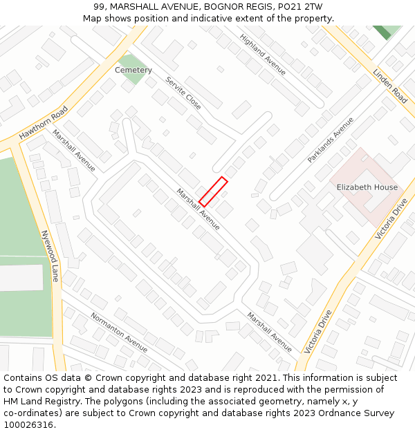 99, MARSHALL AVENUE, BOGNOR REGIS, PO21 2TW: Location map and indicative extent of plot