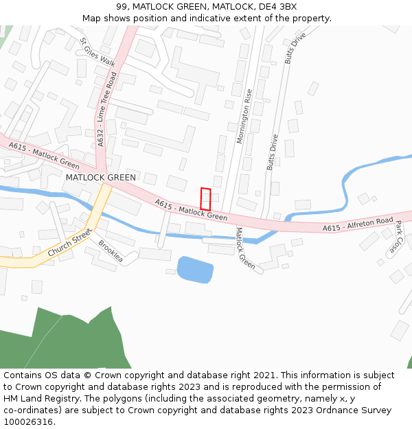 99, MATLOCK GREEN, MATLOCK, DE4 3BX: Location map and indicative extent of plot