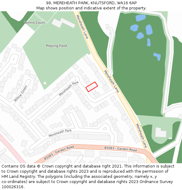 99, MEREHEATH PARK, KNUTSFORD, WA16 6AP: Location map and indicative extent of plot