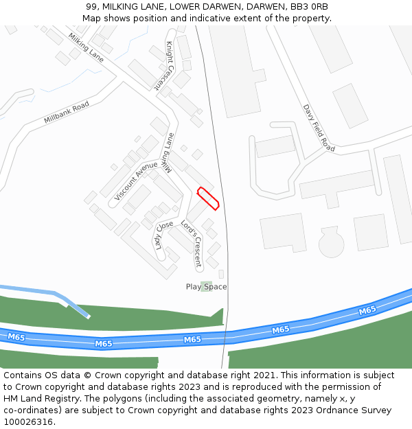 99, MILKING LANE, LOWER DARWEN, DARWEN, BB3 0RB: Location map and indicative extent of plot