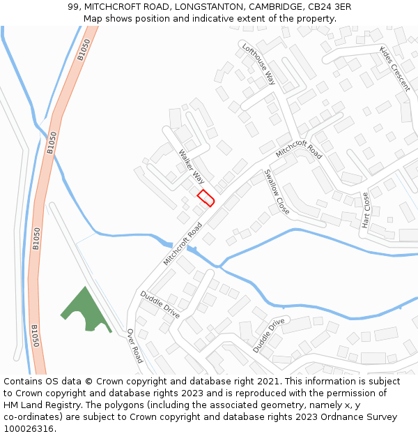 99, MITCHCROFT ROAD, LONGSTANTON, CAMBRIDGE, CB24 3ER: Location map and indicative extent of plot